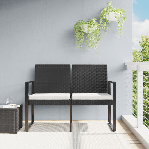 2-seater Garden Bench with Cushions Black Pp Rattan Tlbxbk