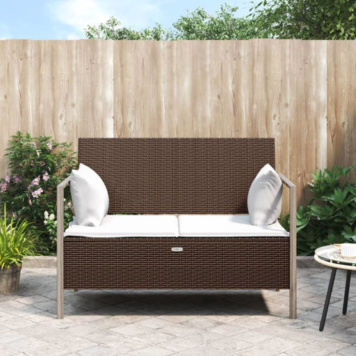2-seater Garden Bench with Cushions Brown Poly Rattan Tlaoot
