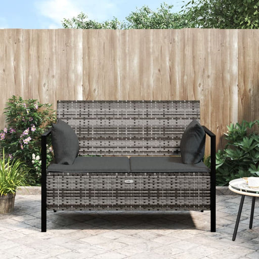 2-seater Garden Bench with Cushions Grey Poly Rattan Tlaooo