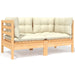 2-seater Garden Sofa with Cream Cushions Solid Pinewood