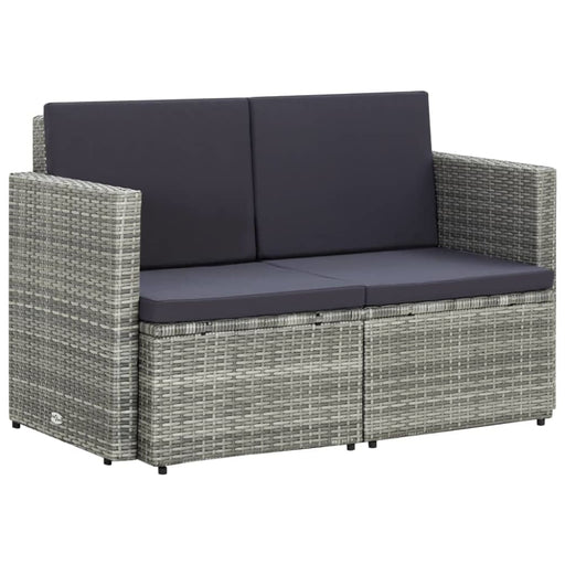 2 Seater Garden Sofa with Cushions Grey Poly Rattan Apint