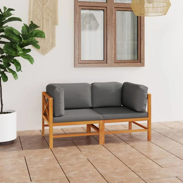 2-seater Garden Sofa with Grey Cushions Solid Wood Teak