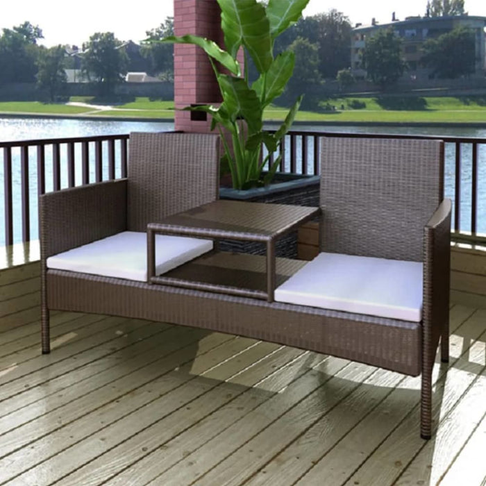 2-seater Garden Sofa with Tea Table Poly Rattan Brown Axnat