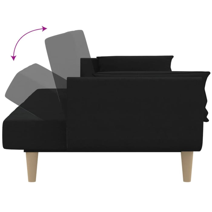 2-seater Sofa Bed with Two Pillows Black Fabric Tipnio