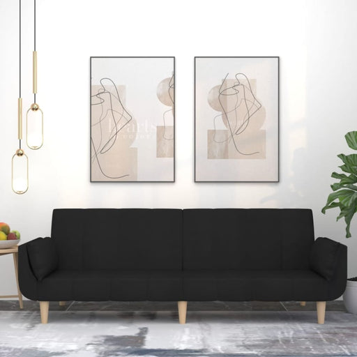 2-seater Sofa Bed with Two Pillows Black Fabric Tipnio
