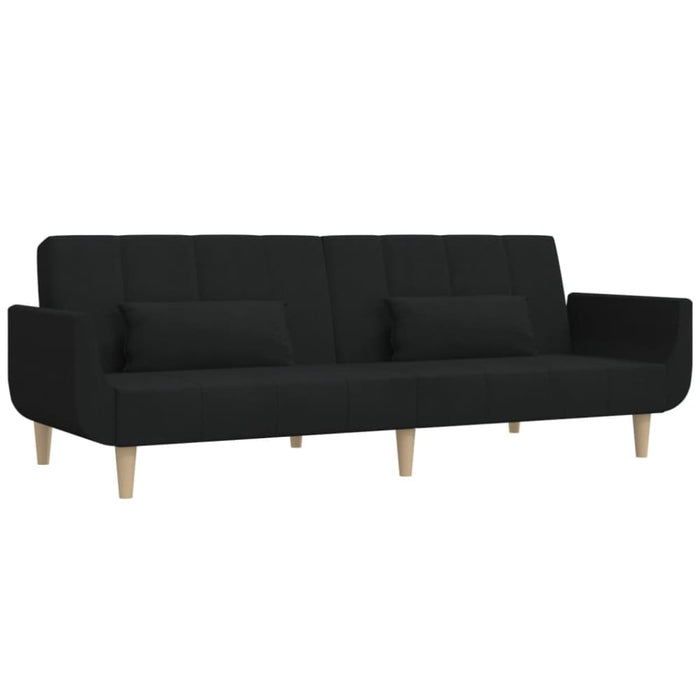2-seater Sofa Bed with Two Pillows Black Fabric Tipnio