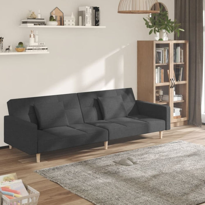 2-seater Sofa Bed with Two Pillows Dark Grey Fabric Tipnbb