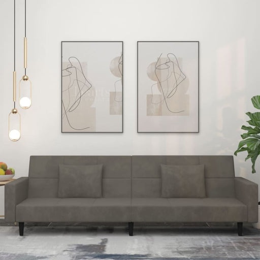 2-seater Sofa Bed with Two Pillows Dark Grey Velvet Tipnoi