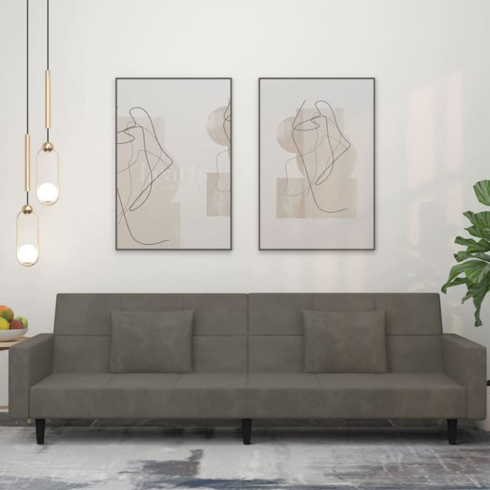 2-seater Sofa Bed with Two Pillows Dark Grey Velvet Tipnoi