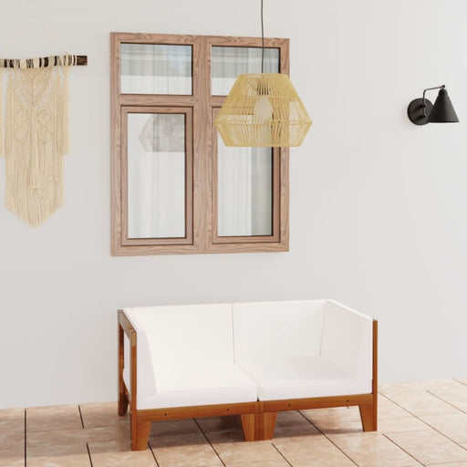 2-seater Sofa with Cream White Cushions Solid Acacia Wood