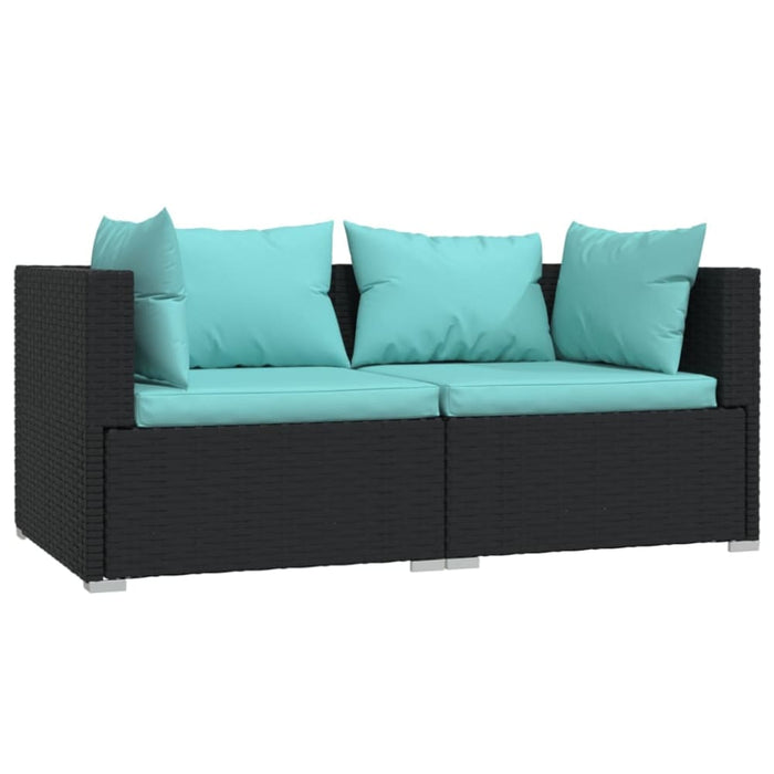 2-seater Sofa with Cushions Black Poly Rattan Toipto