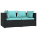 2-seater Sofa with Cushions Black Poly Rattan Toipto