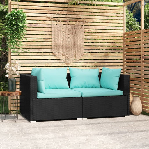 2-seater Sofa with Cushions Black Poly Rattan Toipto