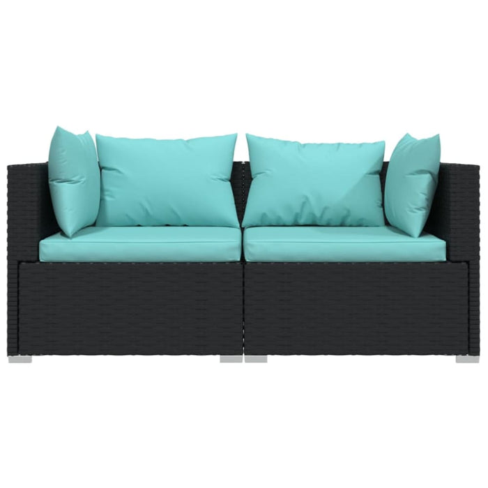 2-seater Sofa with Cushions Black Poly Rattan Toipto