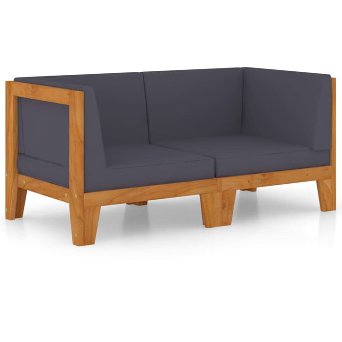 2-seater Sofa with Dark Grey Cushions Solid Acacia Wood