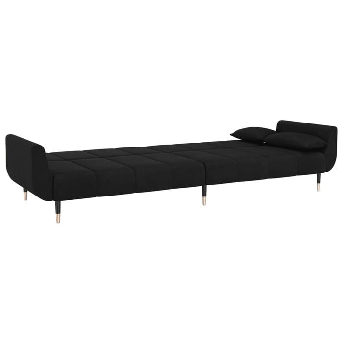 2-seater Sofa Bed with Two Pillows Black Velvet Ttipnn