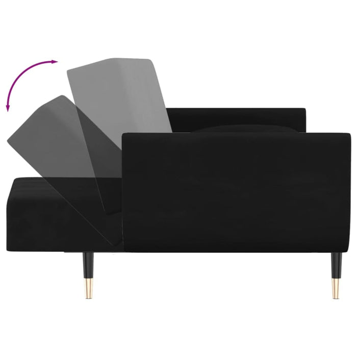 2-seater Sofa Bed with Two Pillows Black Velvet Ttipnn