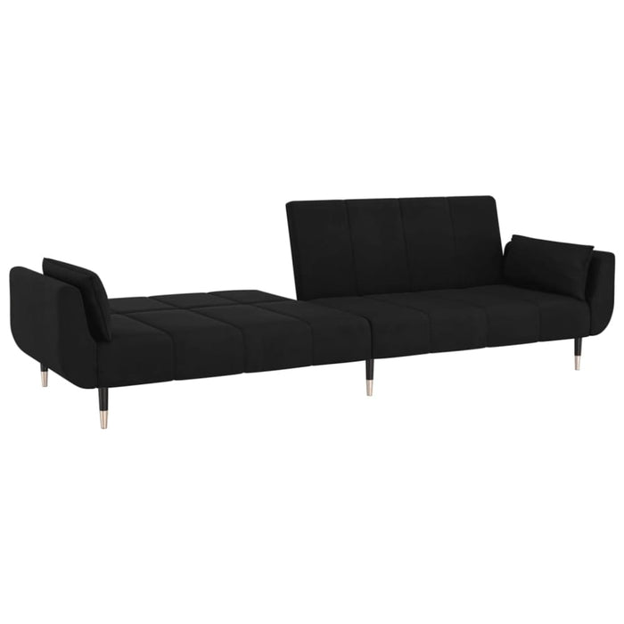 2-seater Sofa Bed with Two Pillows Black Velvet Ttipnn
