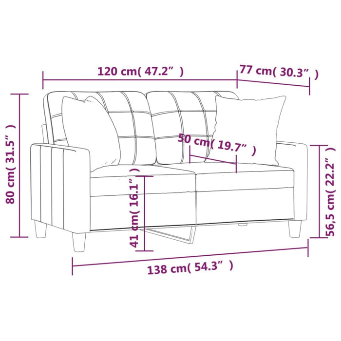 2-seater Sofa With Throw Pillows Cappuccino 120 Cm Faux
