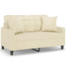 2-seater Sofa With Throw Pillows Cream 120 Cm Faux Leather