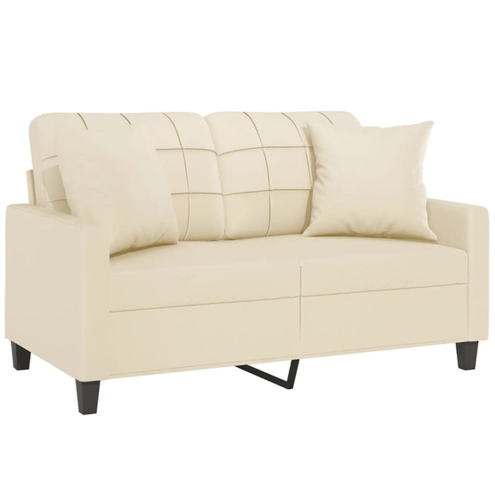 2-seater Sofa With Throw Pillows Cream 120 Cm Faux Leather