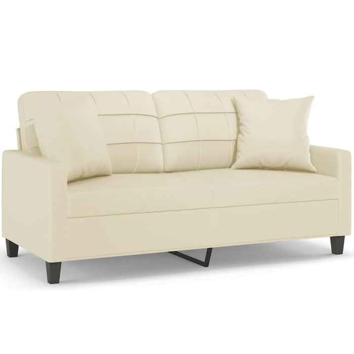 2-seater Sofa With Throw Pillows Cream 140 Cm Faux Leather