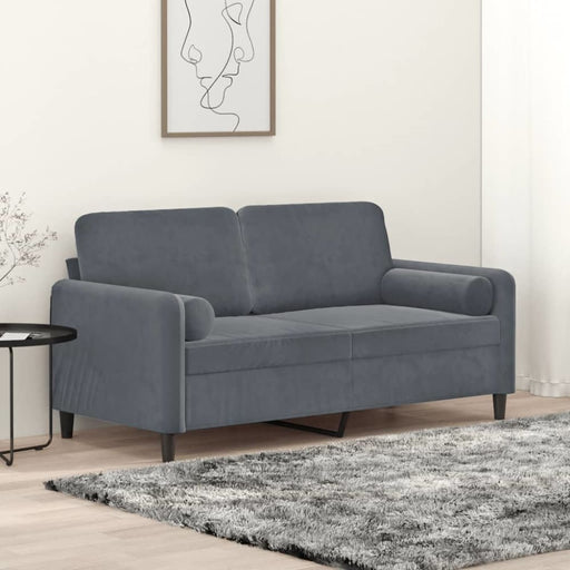 2-seater Sofa with Throw Pillows Dark Grey 140 Cm Velvet