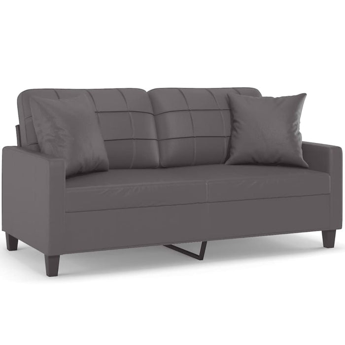 2-seater Sofa With Throw Pillows Grey 140 Cm Faux Leather
