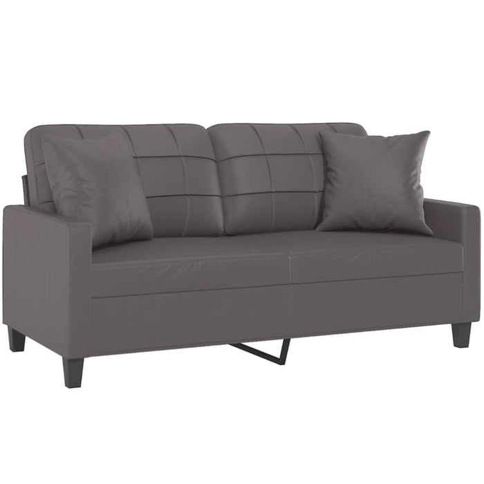 2-seater Sofa With Throw Pillows Grey 140 Cm Faux Leather