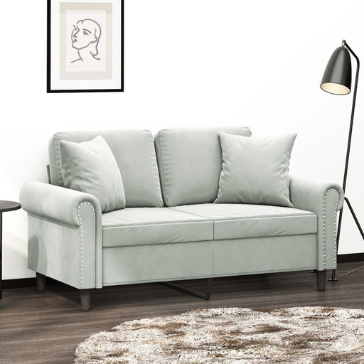 2 - seater Sofa With Throw Pillows Light Grey 120 Cm Velvet