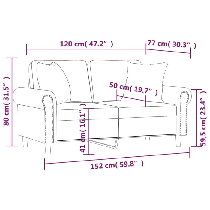 2 - seater Sofa With Throw Pillows Light Grey 120 Cm Velvet