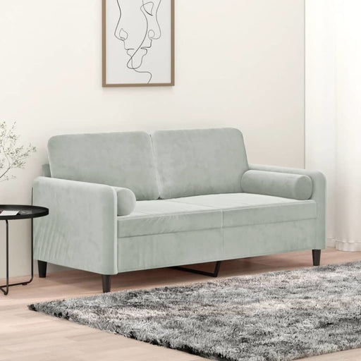 2 - seater Sofa With Throw Pillows Light Grey 140 Cm Velvet
