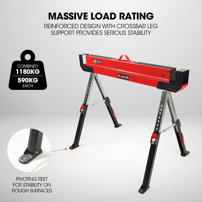 2 x Steel Saw Horse Folding Height Adjustable Sawhorse
