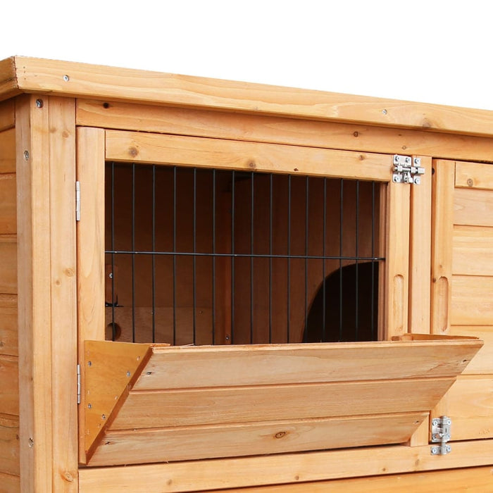 2-storey Wooden Chicken Coop & Rabbit Hutch with Trough