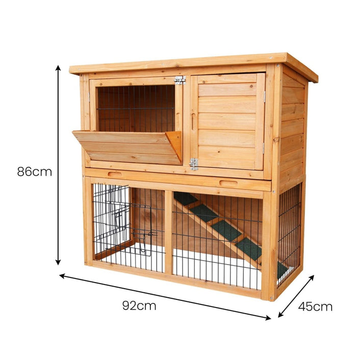 2-storey Wooden Chicken Coop & Rabbit Hutch with Trough