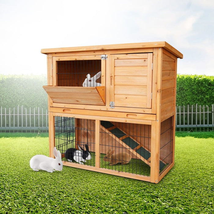 2-storey Wooden Chicken Coop & Rabbit Hutch with Trough