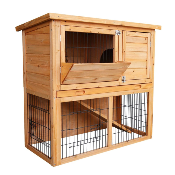 2-storey Wooden Chicken Coop & Rabbit Hutch with Trough