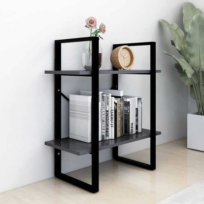 2 - tier Book Cabinet Grey 60x30x70 Cm Chipboard Nblaxk