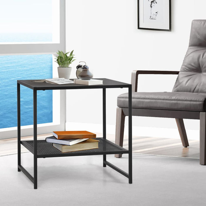 2 - tier Side Table Open Design Steel Home Shelf Compact