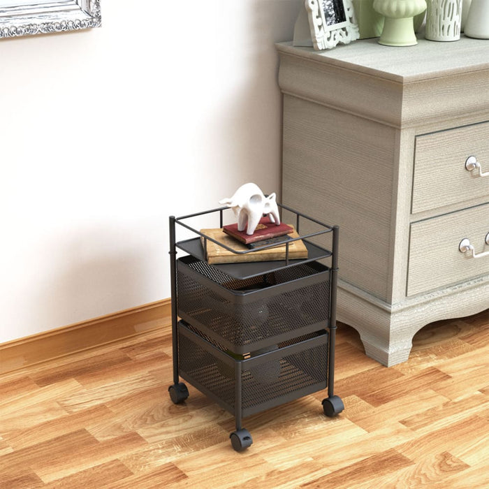 2x 2 Tier Steel Square Rotating Kitchen Cart