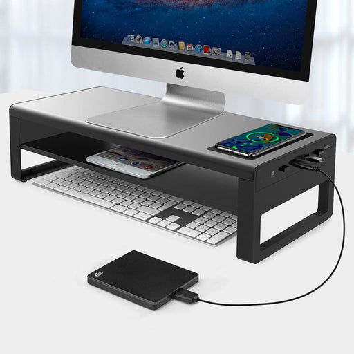 2 Tiers Aluminum Monitor Stand With Wireless Charging And 4