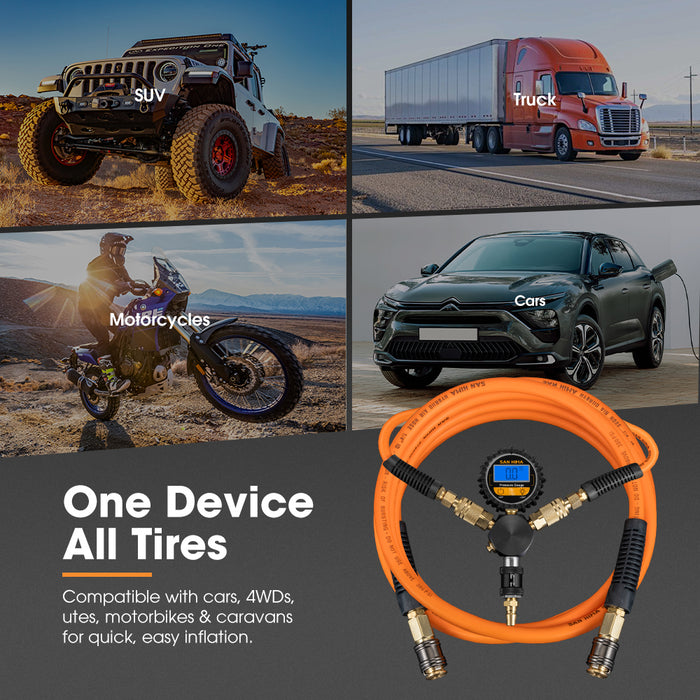 2-Way Digital Tyre Inflator 250 Psi Car Air Compressor Tire Gauge Hose