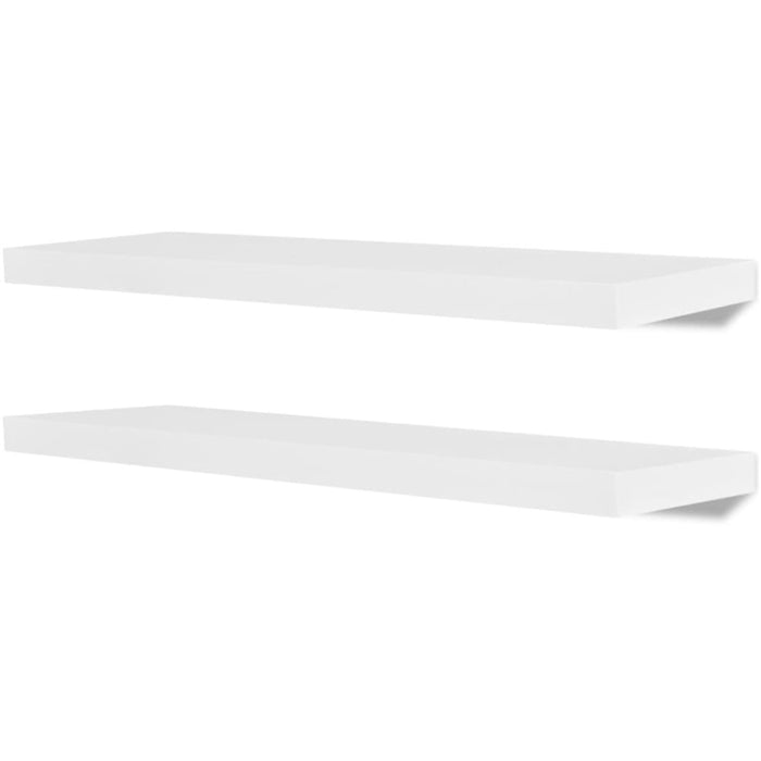 2 White Mdf Floating Wall Display Shelves Book Dvd Storage
