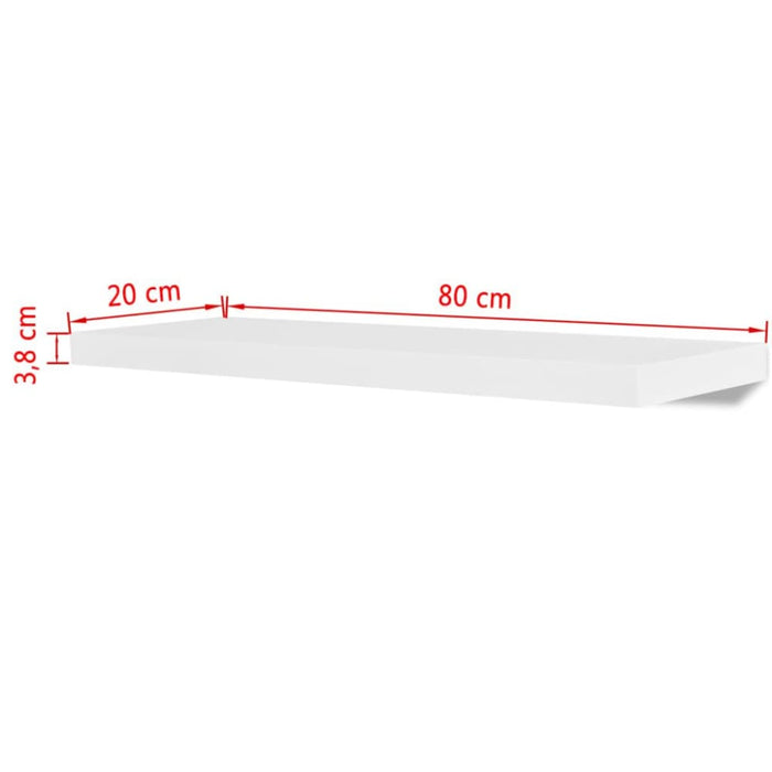 2 White Mdf Floating Wall Display Shelves Book Dvd Storage