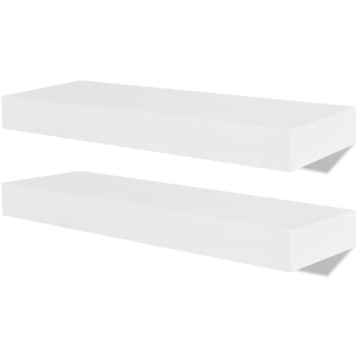 2 White Mdf Floating Wall Display Shelves Book Dvd Storage