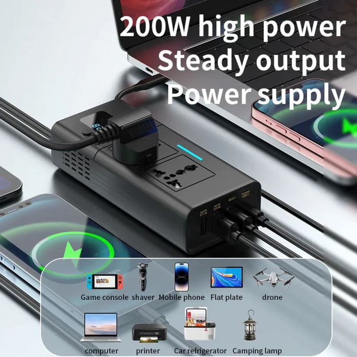 200w Car Inverter With Pd Qc3.0 And 4usb Ports