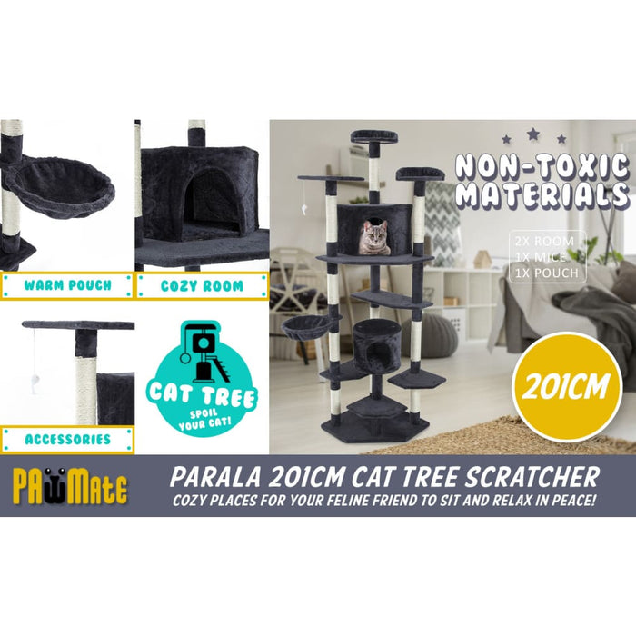 201cm Grey Cat Tree Parala Multi Level Scratcher