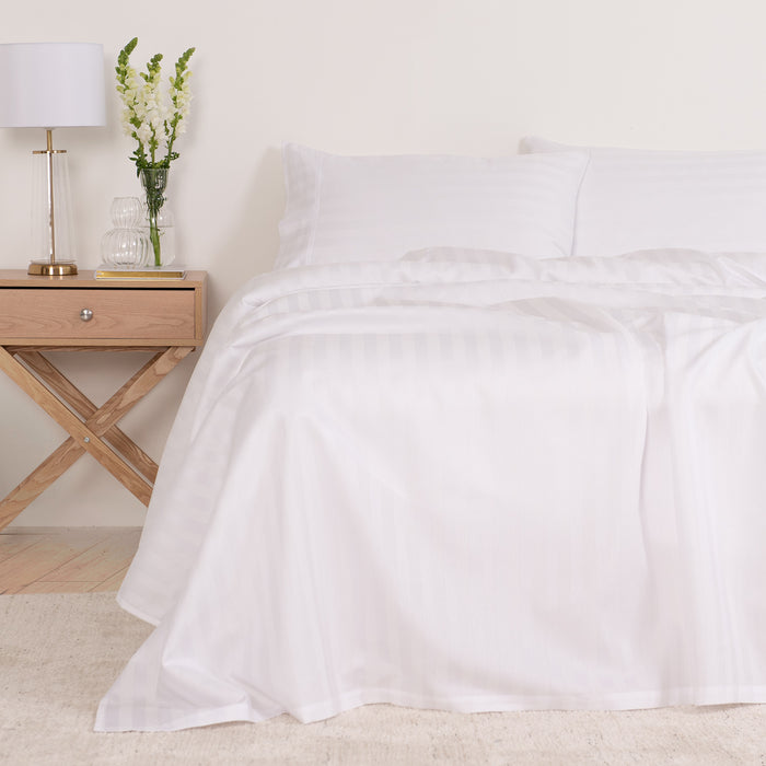 Queen Size 1200Tc Cotton Sheet Set In Stripe - White