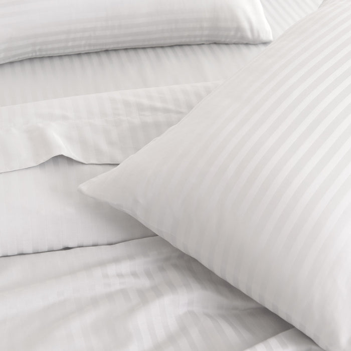 Queen Size 1200Tc Cotton Sheet Set In Stripe - White