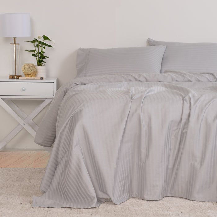 Queen Size 1200Tc Cotton Sheet Set In Stripe - Silver Grey